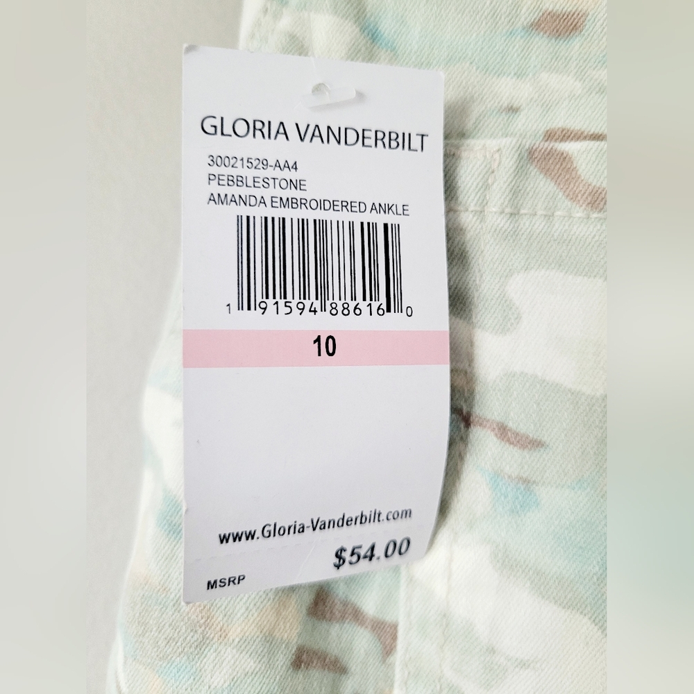 Gloria Vanderbilt Amanda Cotton Camo/Floral Pebblestone Embroidered Jeans 10/Med - Picture 6 of 13